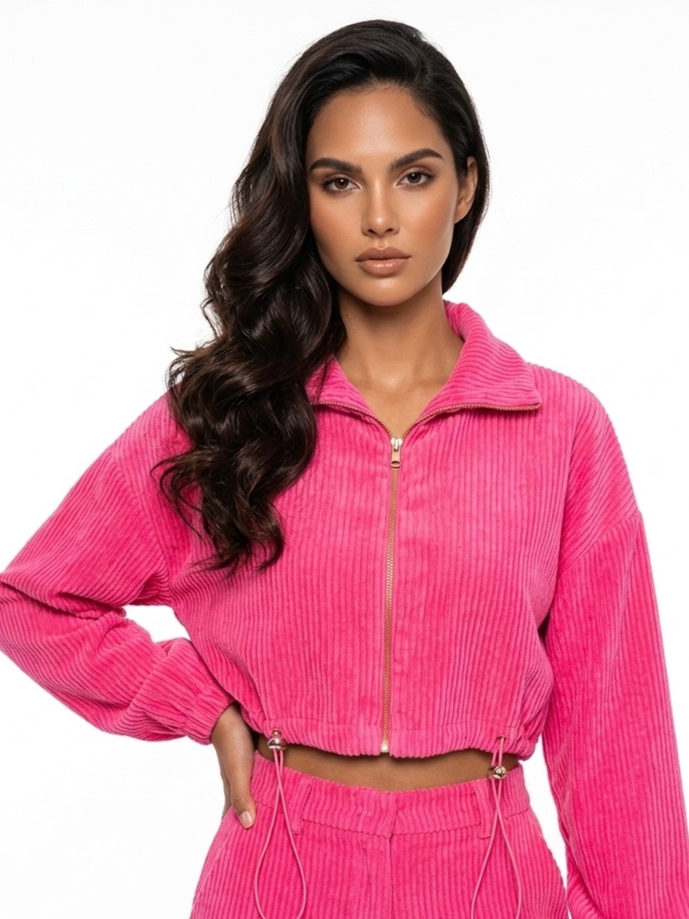 bella bliss Pink Corduroy Zip Bomber Jacket - Picture 1 of 10
